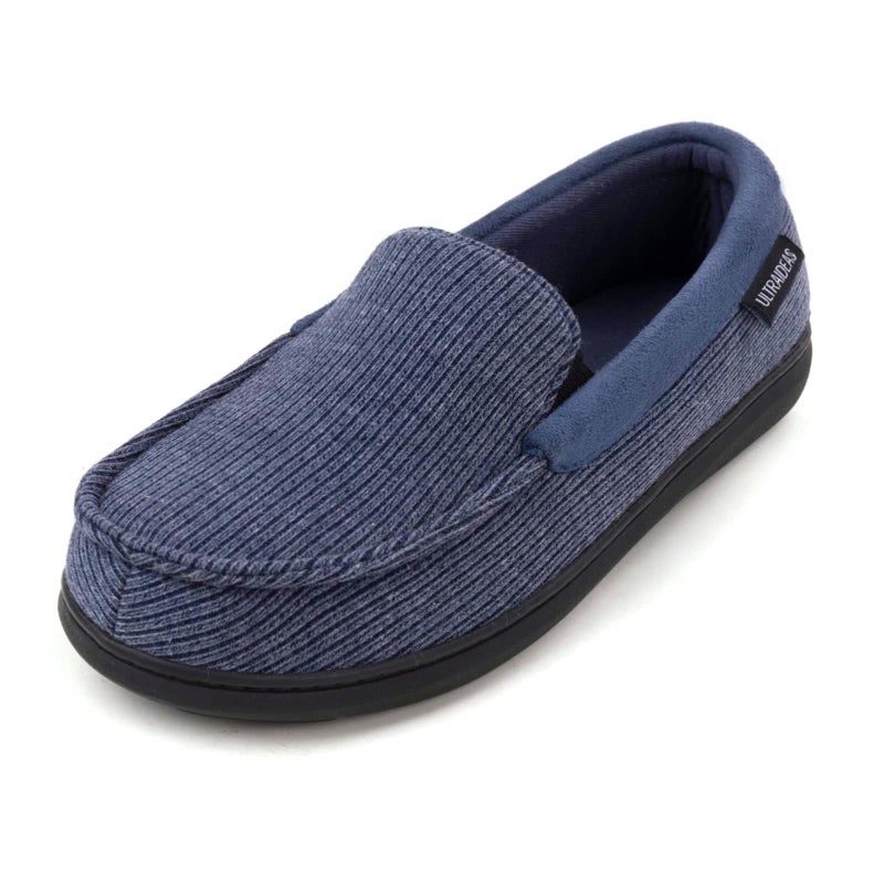 ULTRAIDEAS Men's Moc-Toe Slippers Loafer House Shoes Indoor Outdoor Memory Foam with Breathable&Warm Knit Upper, Aegean Blue, 9 US - Image 1